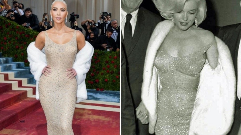 Kim Kardashian caminó en la alfombra roja de la MET Gala con un vestido de Marilyn Monroe.(Especial)