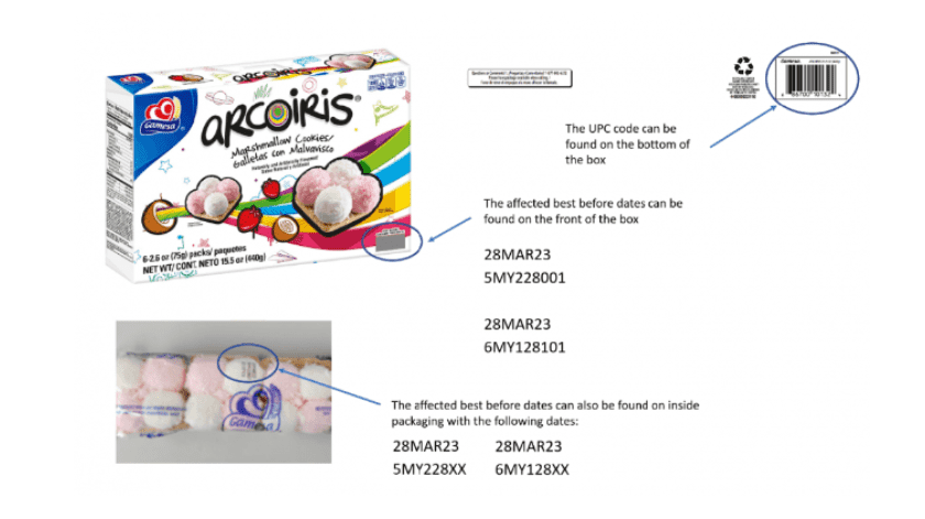 La comercializadora retiró voluntariamente las galletas de malvavisco Arcoíris.(FDA)